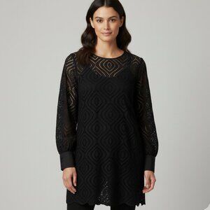 Etcetera Women's Tunic Dress Black Eyelet Lace Size 2